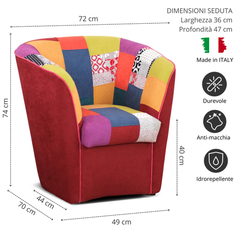 Poltrona Patchwork AZZURRA artigianale 100% MADE IN ITALY