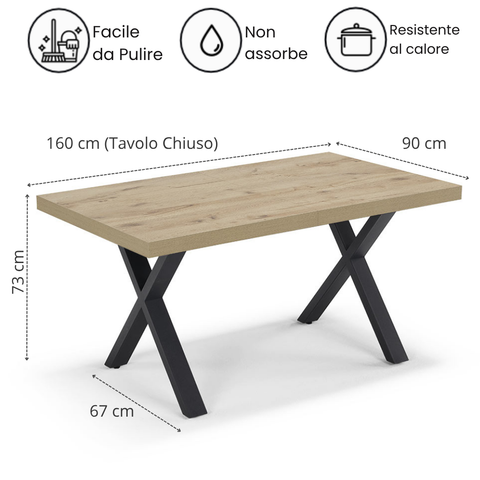 Tavolo da pranzo 160x90 MADE IN ITALY modello PABLO allungabile fino a 260 CM