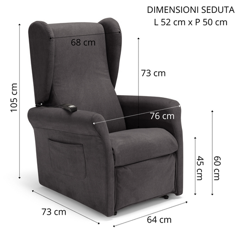 Poltrona elettrica relax 2 motori Pisa Design Bergere con Kit Optional Batteria