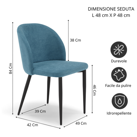 Sedia imbottita MARTE per sala da pranzo in tessuto effetto velluto