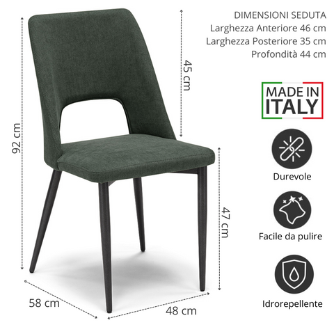 Sedia imbottita RAFF per sala da pranzo in tessuto morbido al tatto Design moderno