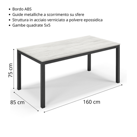 Tavolo da pranzo allungabile 160x85 GIOTTO MADE IN ITALY