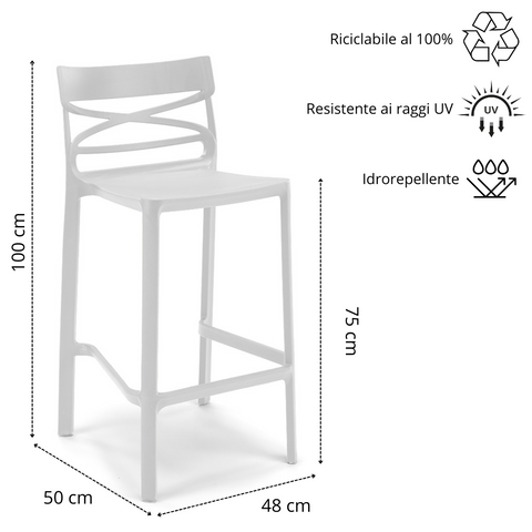 Sgabello in polipropilene Flow 100% Made in Italy sg. seduta da 75