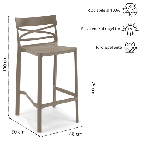 Sgabello in polipropilene Flow 100% Made in Italy sg. seduta da 75