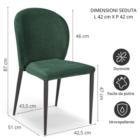Sedia imbottita GHIBLI LUX per sala da pranzo in tessuto effetto velluto Design moderno