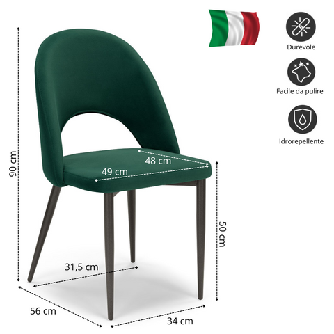 Sedia imbottita SOLE MADE IN ITALY per sala da pranzo in tessuto effetto velluto Design moderno