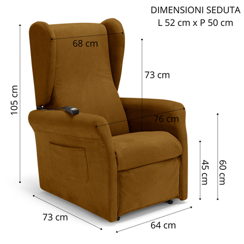 Poltrona elettrica relax 2 motori Pisa Design Bergere con Kit Optional Batteria