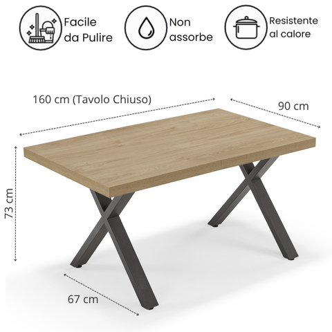 Tavolo da pranzo 160x90 MADE IN ITALY modello PABLO allungabile fino a 260 CM