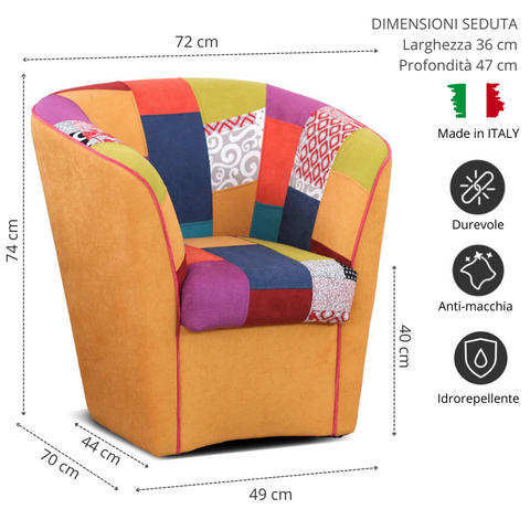 Poltrona Patchwork AZZURRA artigianale 100% MADE IN ITALY
