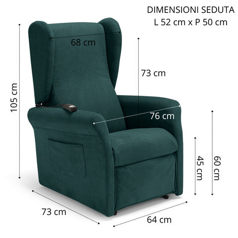 Poltrona elettrica relax 2 motori Pisa Design Bergere con Kit Optional Batteria