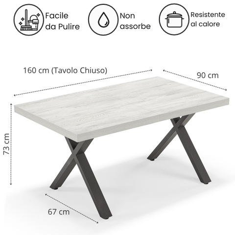 Tavolo da pranzo 160x90 MADE IN ITALY modello PABLO allungabile fino a 260 CM