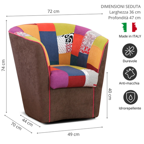 Poltrona Patchwork AZZURRA artigianale 100% MADE IN ITALY