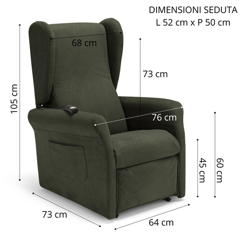 Poltrona elettrica relax 2 motori Pisa Design Bergere con Kit Optional Batteria
