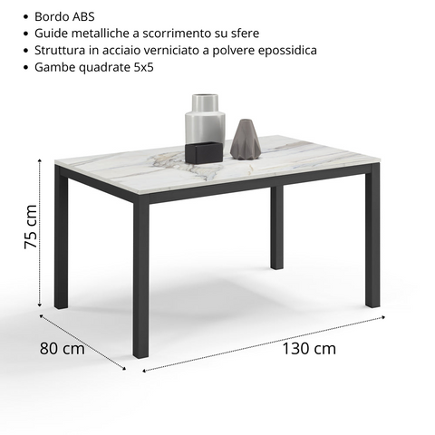 Tavolo da pranzo allungabile 130x80 GIOTTO MADE IN ITALY