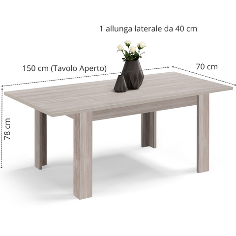 Tavolo in legno melaminico allungabile finitura olmo scheda tecnica