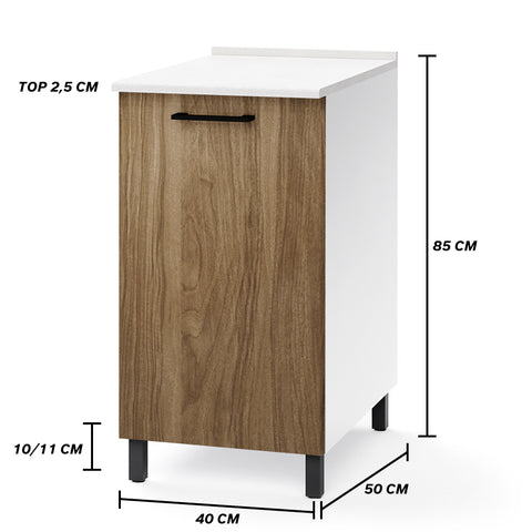 Base per cucina componibile da 40 cm con anta, realizzata in legno 100% MADE IN ITALY