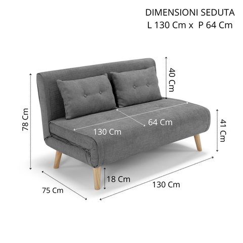 Divano pronto letto modello Genova con 2 cuscini