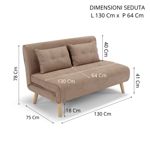 Divano pronto letto modello Genova con 2 cuscini
