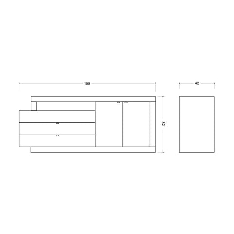 Madia 2 Ante, 3 Cassetti Linea Freedom 100% Made in Italy