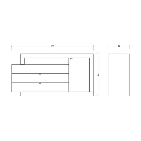 Madia 1 Anta, 3 Cassetti Linea Freedom 100% Made in Italy