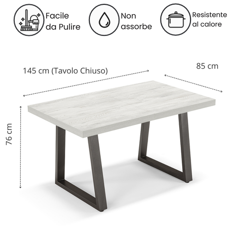 Tavolo da pranzo 145x85 MADE IN ITALY modello GOYA allungabile fino a 195 CM