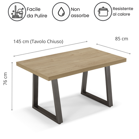 Tavolo da pranzo 145x85 MADE IN ITALY modello GOYA allungabile fino a 195 CM