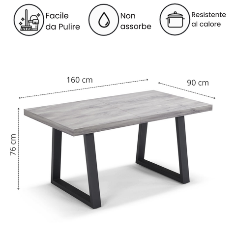 Tavolo da pranzo 160x90 modello MADE IN ITALY GOYA allungabile fino a 260 CM