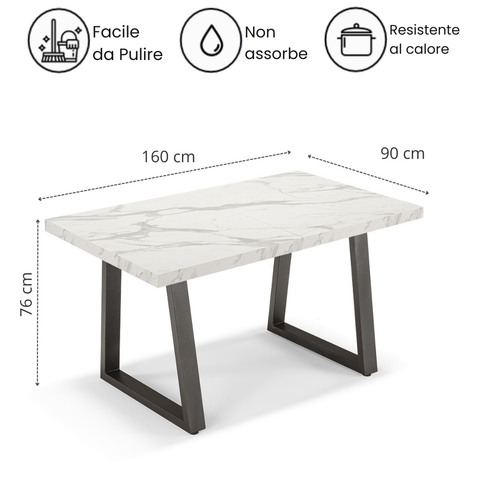 Tavolo da pranzo 160x90 modello MADE IN ITALY GOYA allungabile fino a 260 CM