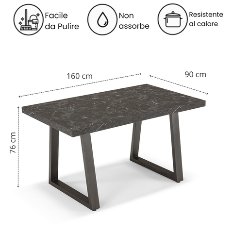 Tavolo da pranzo 160x90 modello MADE IN ITALY GOYA allungabile fino a 260 CM