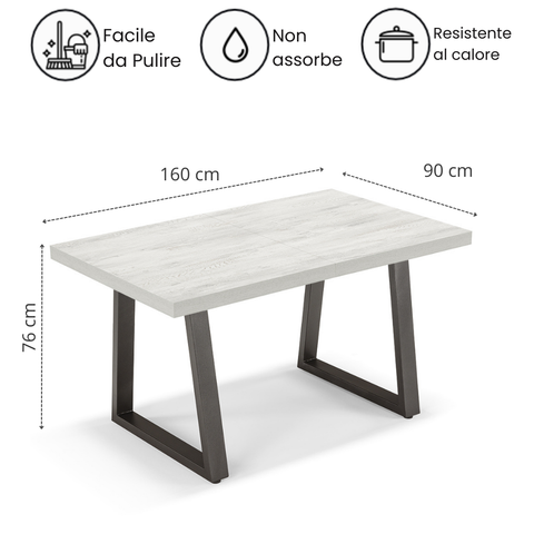Tavolo da pranzo 160x90 modello MADE IN ITALY GOYA allungabile fino a 260 CM
