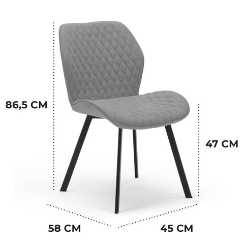 Sedia imbottite in tessuto grigio con gambe in metallo scheda tecnica
