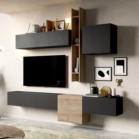 Parete Attrezzata Infinity 12 con 2 Cubi, 3 Elementi a Ribalta, Mensola 100% Made in Italy