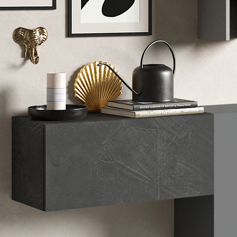 Parete Attrezzata Infinity 12 con 2 Cubi, 3 Elementi a Ribalta, Mensola 100% Made in Italy