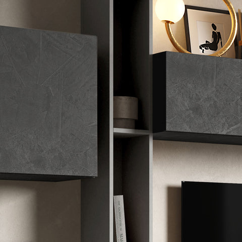 Parete Attrezzata Infinity 12 con 2 Cubi, 3 Elementi a Ribalta, Mensola 100% Made in Italy