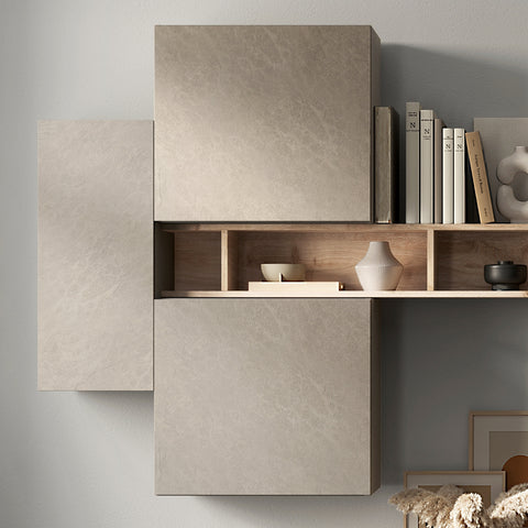 Parete Attrezzata Infinity 44D con 2 Cubi, 3 Elementi a Ribalta, Mensola, 1 Pensile Verticale 100% Made in Italy