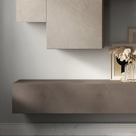 Parete Attrezzata Infinity 44D con 2 Cubi, 3 Elementi a Ribalta, Mensola, 1 Pensile Verticale 100% Made in Italy