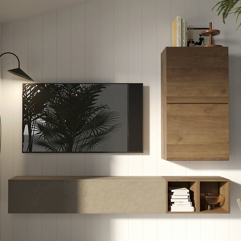 Parete Attrezzata Infinity 47 con 2 Cubi, 2 Vani a giorno e Elemento a Ribalta 100% Made in Italy