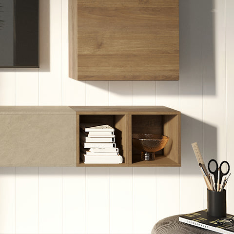 Parete Attrezzata Infinity 47 con 2 Cubi, 2 Vani a giorno e Elemento a Ribalta 100% Made in Italy