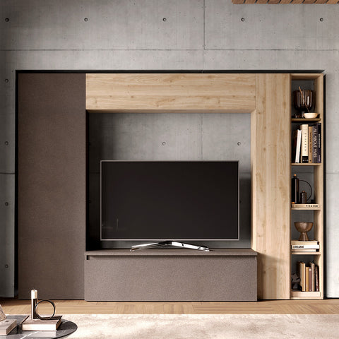 Parete Attrezzata Infinity 9 con Colonna Large, Mobile Porta TV, Colonna Stretta, Elemento a Ribalta, Elemento con Vani a giorno 100% Made in Italy