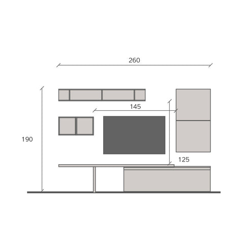 Parete Attrezzata Infinity 2A con Mensola a Terra, Mobile Porta TV, 2 Cubi, 2 Vani a giorno, Mensola 100% Made in Italy