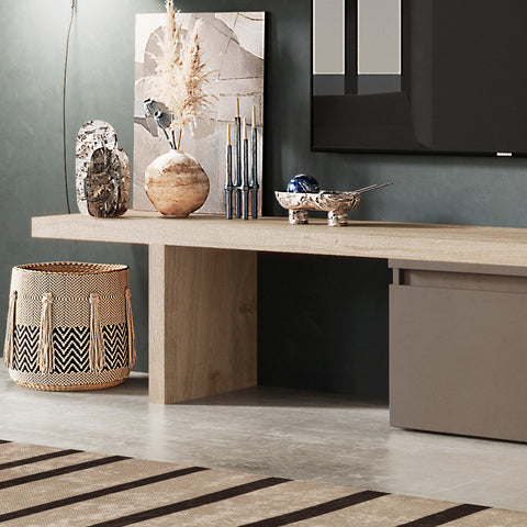 Parete Attrezzata Infinity 2A con Mensola a Terra, Mobile Porta TV, 2 Cubi, 2 Vani a giorno, Mensola 100% Made in Italy