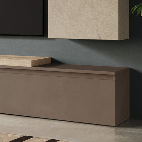 Parete Attrezzata Infinity 2A con Mensola a Terra, Mobile Porta TV, 2 Cubi, 2 Vani a giorno, Mensola 100% Made in Italy