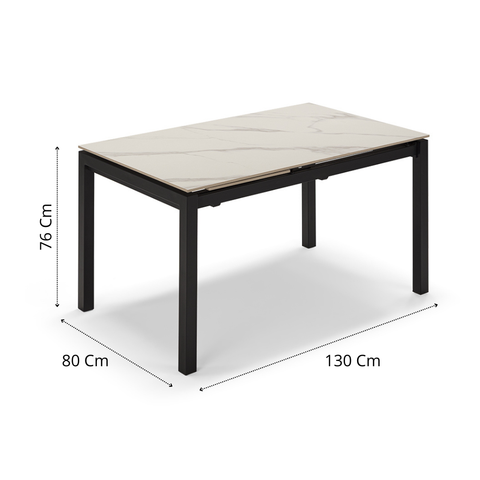 Tavolo da pranzo allungabile 130x80 modello BORA top in grès ceramico