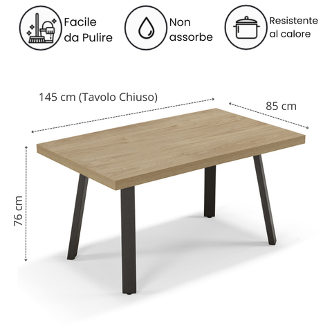 Tavolo da pranzo 145x85 modello MIRO' allungabile fino a 195 CM