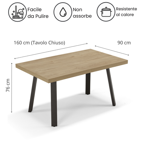 Tavolo da pranzo 160x90 modello MIRO' allungabile fino a 260 CM