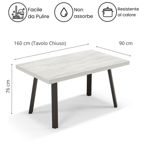 Tavolo da pranzo 160x90 modello MIRO' allungabile fino a 260 CM