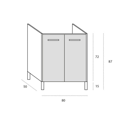 Sotto lavello per cucina componibile da 80 cm con 2 ante linea MAKA, realizzata in legno 100% MADE IN ITALY