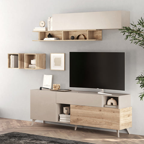 Mobile Porta TV da 180cm con 1 Anta, 1 Cassetto, 1 Ribalta, 2 Vani a giorno Linea Monaco 100% Made in Italy