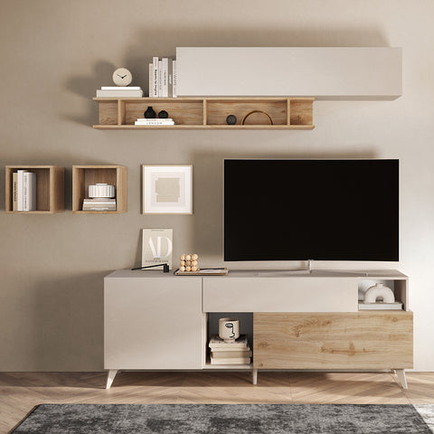 Mobile Porta TV da 180cm con 1 Anta, 1 Cassetto, 1 Ribalta, 2 Vani a giorno Linea Monaco 100% Made in Italy