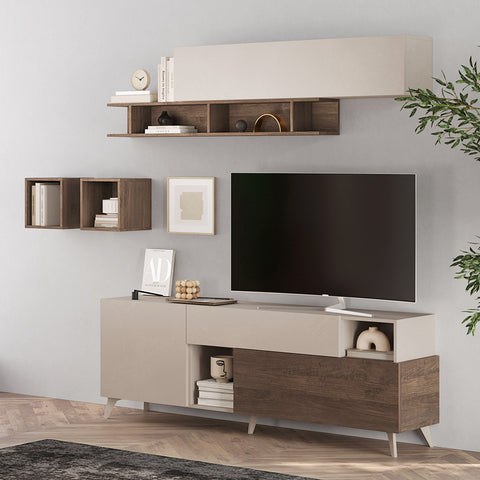 Mobile Porta TV da 180cm con 1 Anta, 1 Cassetto, 1 Ribalta, 2 Vani a giorno Linea Monaco 100% Made in Italy